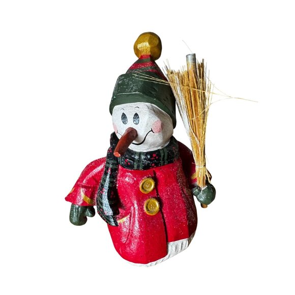 House Of Hatten Other - House Of Hatten Snowman With Broom Red Resin Figurine 1998 Denise Calla 10½"